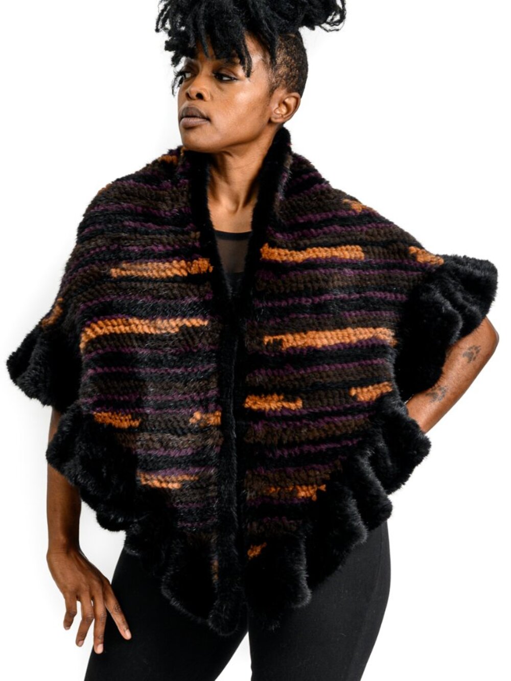 SALE Multicolor Knitted Mink Fur Shrug with Ruffle Trim